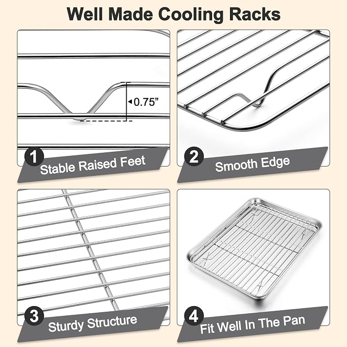TeamFar Baking Sheet with Rack Set (3 Pans + 3 Racks), 19.6/16/12.5 Inch Stainless Steel Cookie Sheets Baking Pans Trays and Cooling Racks for Cooking Roasting, Non-Toxic & Heavy Duty, Dishwasher Safe