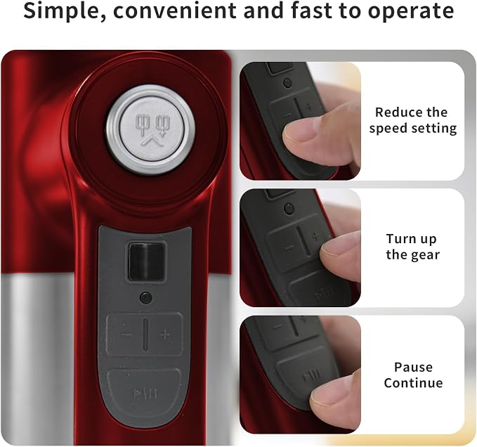 7-Speed Cordless Hand Mixer for Baking - Electric Handheld Mixer with 6 Stainless Steel Attachments, Turbo Boost, Digital Display, Lightweight Cake Mixer for Eggs, Cream, Cookie Dough (Red)