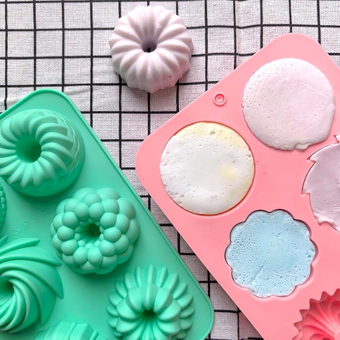3pcs Silicone Donut Baking Molds,Multicolor Doughnut Pans,6-Cavity Designs Donut Flower And Swirl Shaped,Suitable for Crafting Delectable Desserts