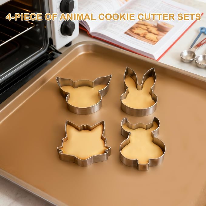 4 Piece Animal Cookie Cutters, 3.5" Large Cute Cookie Cutters Set with Hamster, Cat, Pig, Rabbit for Animal Birthday Party Supplies