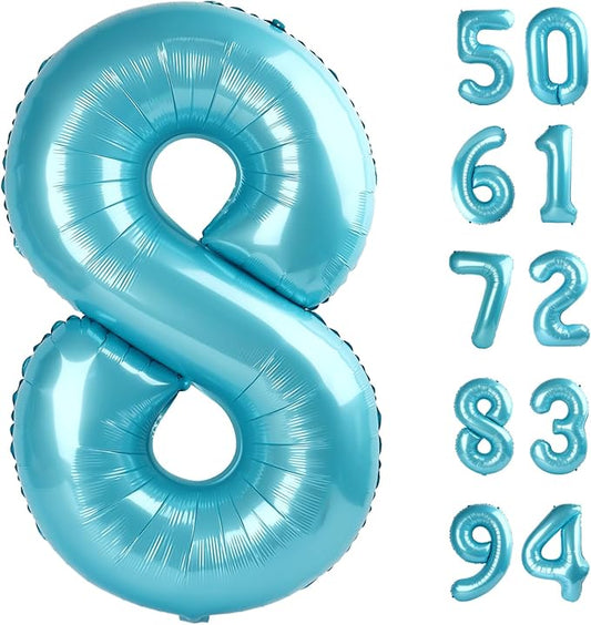 Pearlescent Blue 8 Balloon, Number Balloons 40 Inch, 8th Birthday Decorations for Boys Girls, Birthday Balloons, Pearlescent Blue Party Supplies, Number 8 Balloon