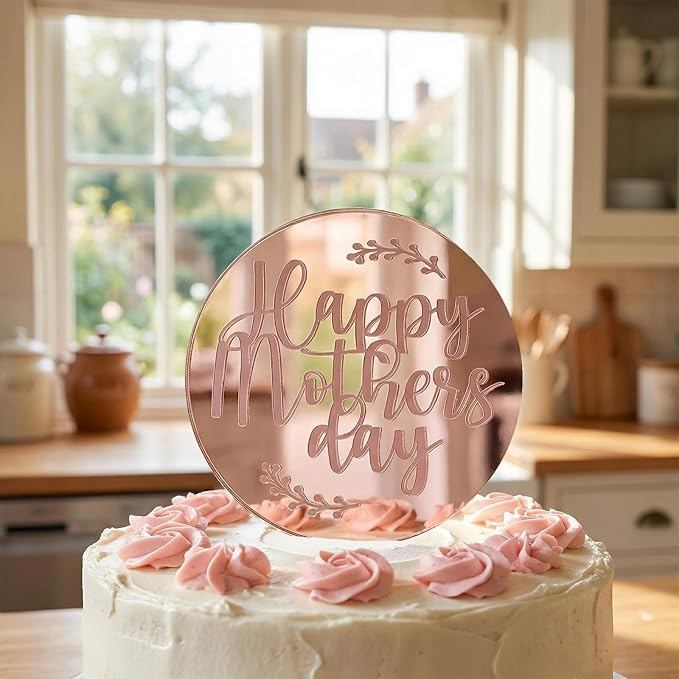 Wootkey 20 Pcs Acrylic Happy Mothers Day Cupcake Toppers Rose Gold Mirror Cake Toppers for Mothers Day Cake Decorations DIY Gift Dessert Arrangements Decor