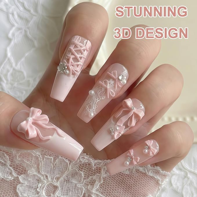 Bow Nail Art Silicone Mold for Acrylic Nails, 3D Ribbon & Lace Nail Charms Mold, Flexible Reusable Silicone Mold for Nail Art Decoration, DIY Nail Accessories for Gel Acrylic Resin