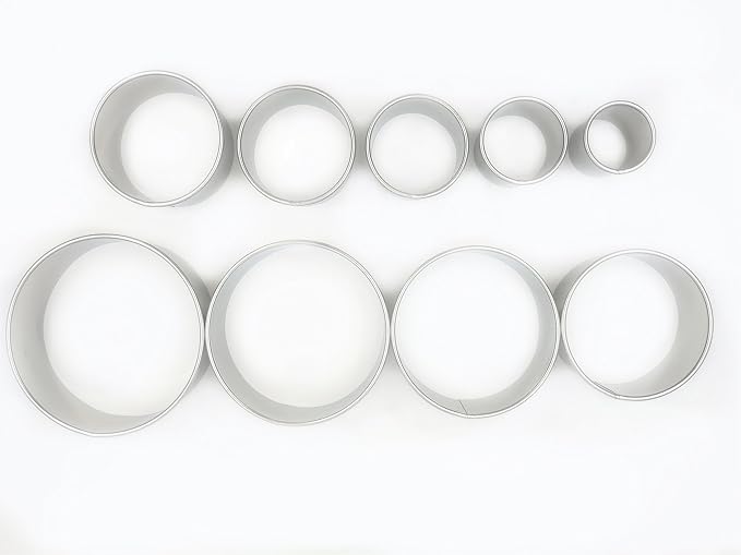 9 Piece Extra Large Chef Grade Plain Round Pastry/Cookie Cutter Set - Extra Thick Premium 18/8 304 Stainless Steel - Marked Size for Professional Chefs and Ambitious Home Cooks
