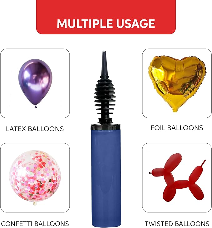 Balloon Pump, Inflator for Balloons, Toy Blower, Foil and Confetti Professional Pumper, Dual Action Hand Air Pump for Balloons.