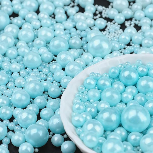 Blue Pearl Sprinkles for Cake Decorating, 6 Sizes Mix 4.6 oz Edible Pearls Sugar Cake Sprinkles for Ice Cream Baking Cupcake Cookies Dessert
