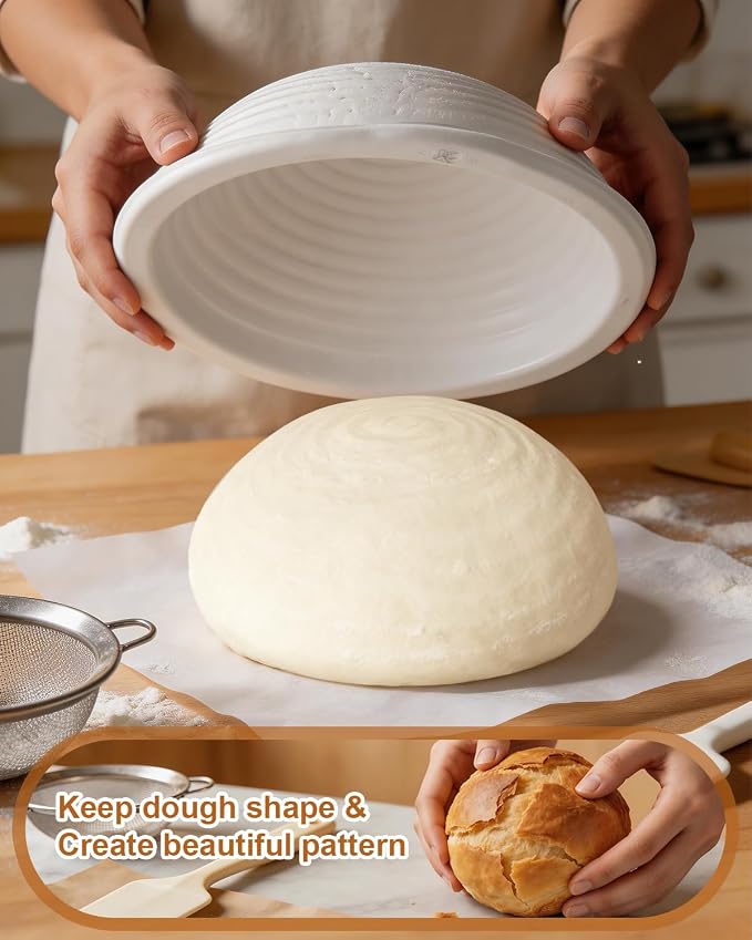 2 Pcs Banneton Bread Proofing Baskets, Sourdough Basket, Round, 10 Inch | Banneton Basket Set, Proofing Basket for Sourdough & Artisan Bread Baking, Non-Stick, Made with Eco-friendly Sugarcane Pulp