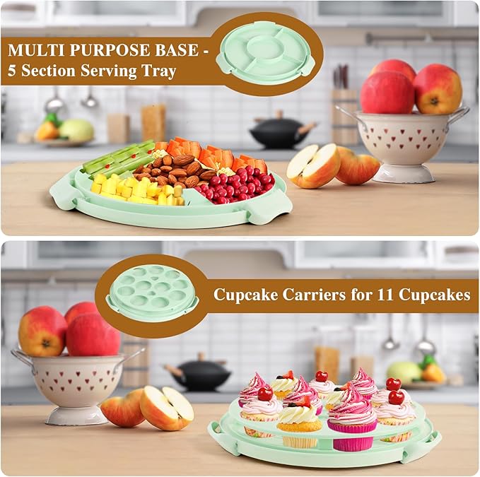 Cake Carrier with Lid and Handle - Cake Containers, BPA-Free，Perfect Gifts | Cake Holder for 10 in Cake with 2 Handles Cupcake Carrier - Plastic Cover Two Sided Base for Transport Pie Nuts Fruit