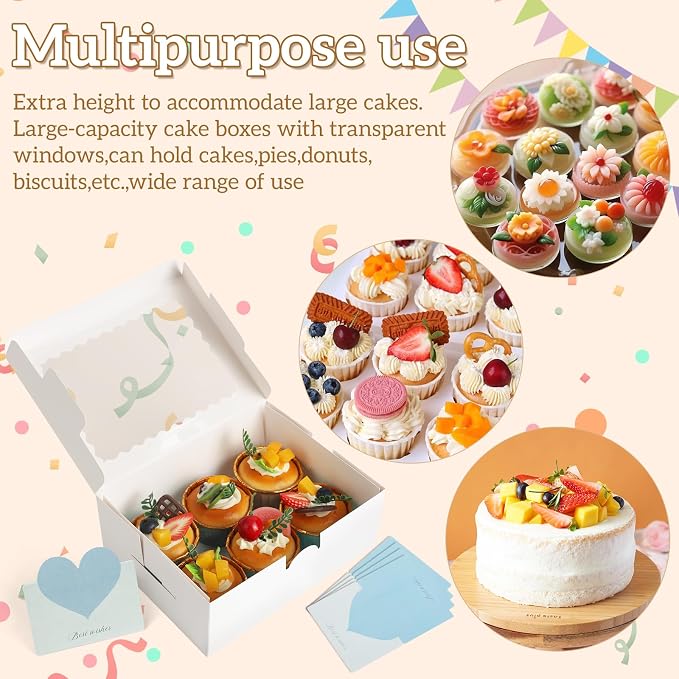 24pcs Cookie Boxes, 8x6x3 Inches 2 Style Window Cookie Boxes, Valentine's Day Bakery Boxes Treat Boxes Strawberry Boxes for Chocolate Covered Strawberries, Muffins, Donuts