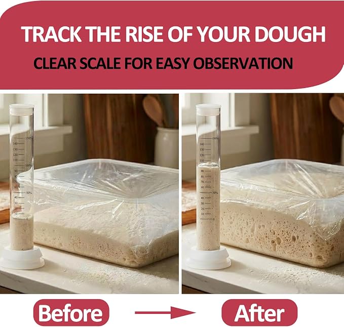 Sourdough Aliquot Jar Set, Glass Fermentation Tracker Tube with 0–150% Scale, Precision Sourdough Starter Kit for Dough Rise, Bread Proofing, Home Baking Supplies (2 Pack)