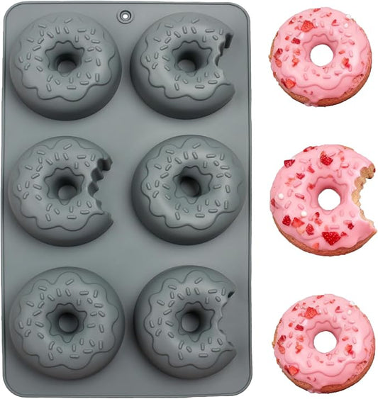 Silicone Donut Molds, 6-Cavity Nonstick Donut Baking Pan for Donuts, Bagels, Cake, Biscuit, Muffin, Cornbread, Brownie, Mousse