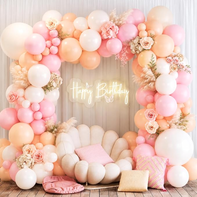 Neutral Balloons Arch Kit, 122Pcs Macaron Pink Nude Ivory White Matte Balloons for Girls Boho Dusty Pink Birthday Bridal Wedding Engagement Party Anniversary Decorations