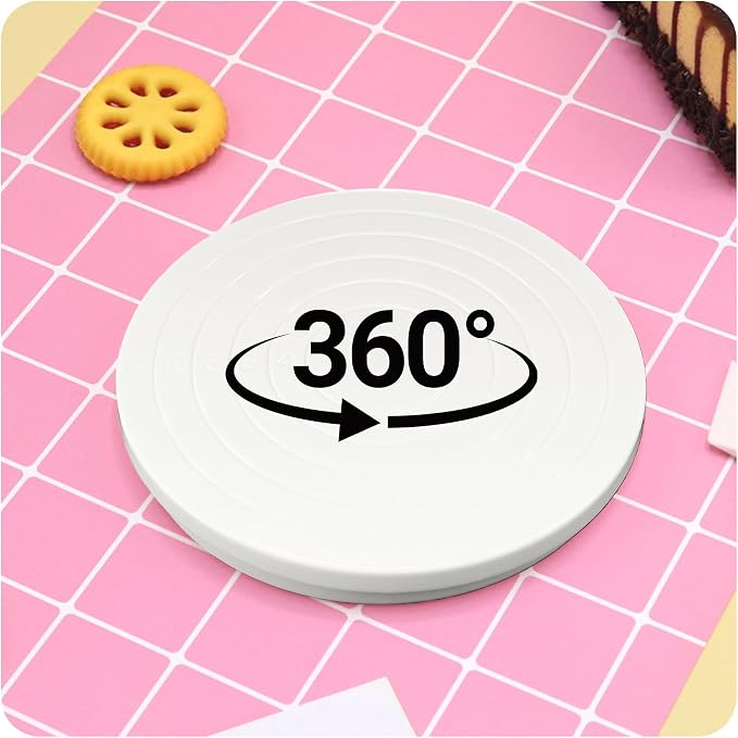 2PCS Cake Decorating Turntable 5.5inch Revolving Stand, Plastic Round Rotating Cookie Swivel for Home Kitchen Baking Tools Accessories Supplies Cupcake Pastry, White