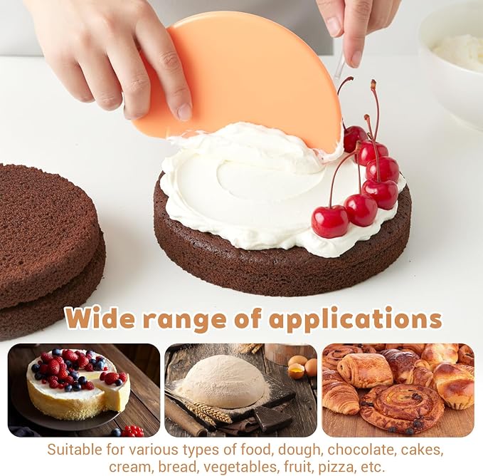 3PCS Dough Scraper Set, Plastic Flexible Bread Dough Scraper Tool | Bowl Scraper with Curved Edge, Kitchen Bench Scrapers for Bread Sourdough Cake Batter Pastry Cheese, Orange
