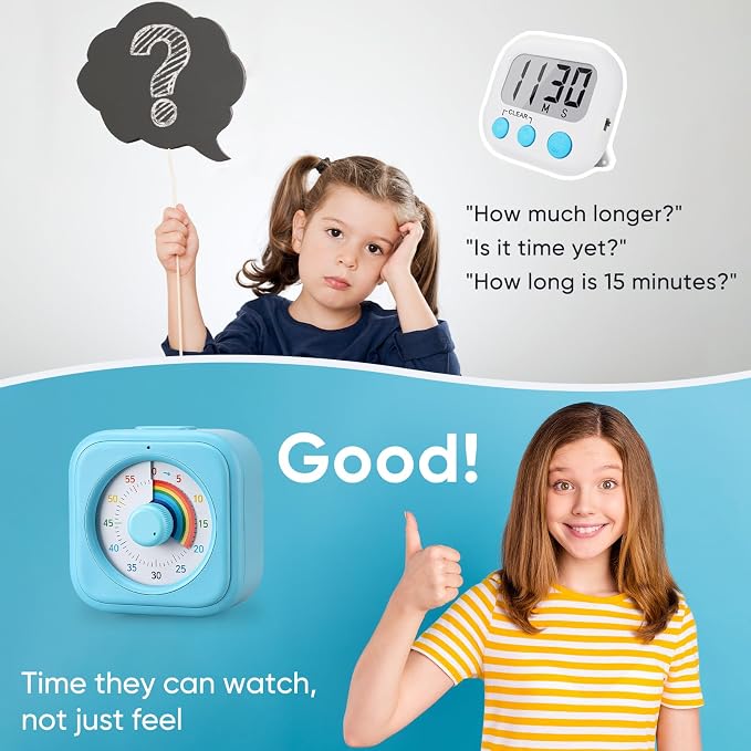 Rainbow Visual Timer for Kids, 60 Minute Silent Countdown Clock with Color Disk, Time Management Tool for ADHD, Classroom, Kitchen, Office, Study, Pomodoro
