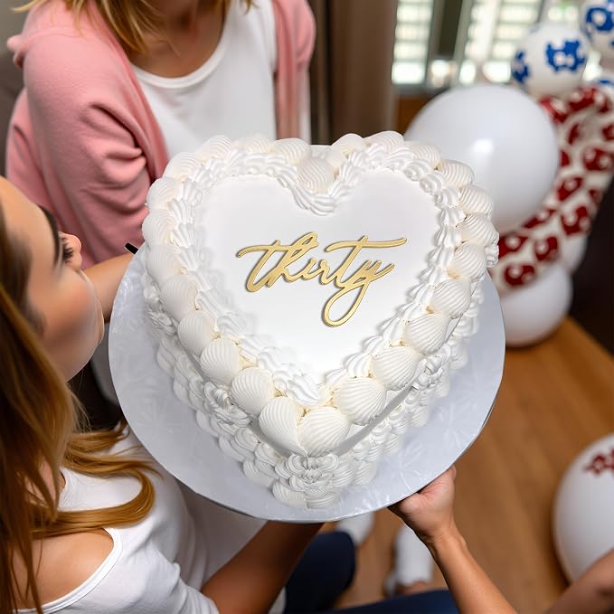 30th Birthday Cake Topper – Acrylic "Thirty" Cake Charm for Milestone Birthday, Dirty 30 Party Decorations for Him & Her (thirty golden)