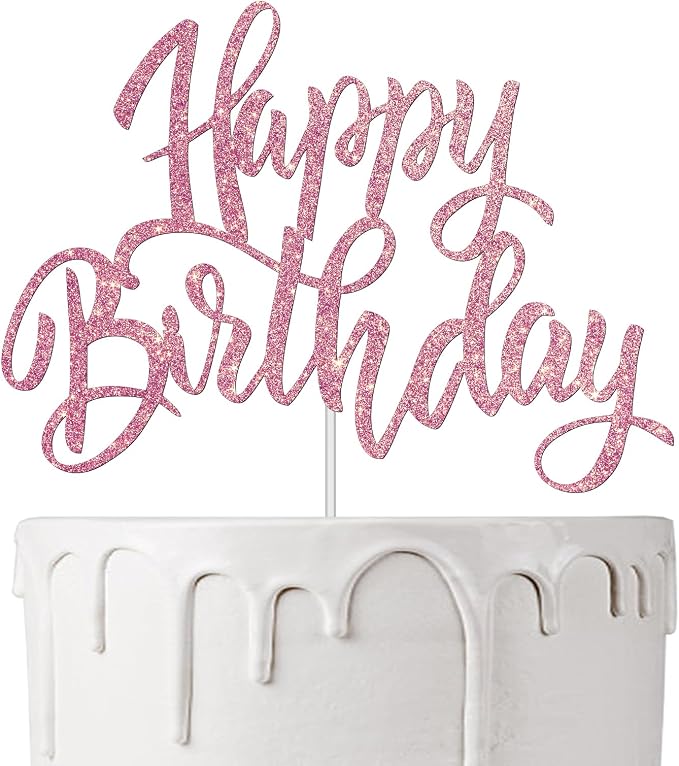 Happy Birthday cake decorations, Birthday party supplies, rose gold glitter letters, cake topper