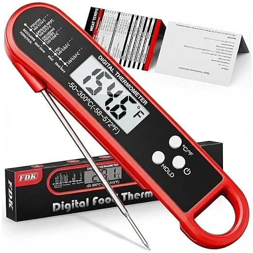 FDK Digital Meat Thermometer for Cooking and Grilling - Instant Read Food Thermometer with IP67 Waterproof, Strong Magnet and Calibration-Professional Kitchen BBQ Probe for Turkey, Steak, Men/Dad Gift