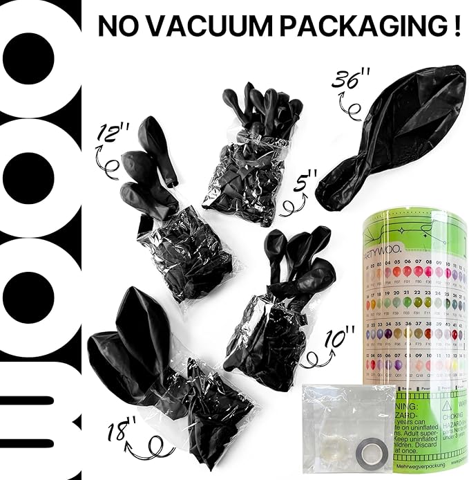 PartyWoo Black Balloons 127 pcs Different Sizes Pack of 36 18 12 10 5 Inch Matte Black Latex Balloon Arch Kit Garland for Graduation Halloween New Year Engagement Birthday Party Decorations Black-Y18