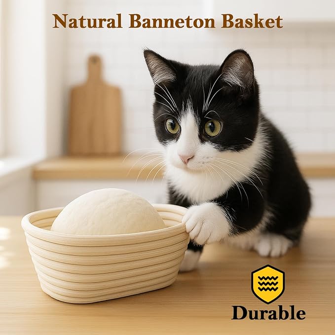 6.5 Inch Banneton Bread Proofing Basket Oval Mini Banneton Basket Set of 6, Small Sourdough Proofing Basket with Liner Rattan Sourdough Baking Supplies for Home Bread Baking