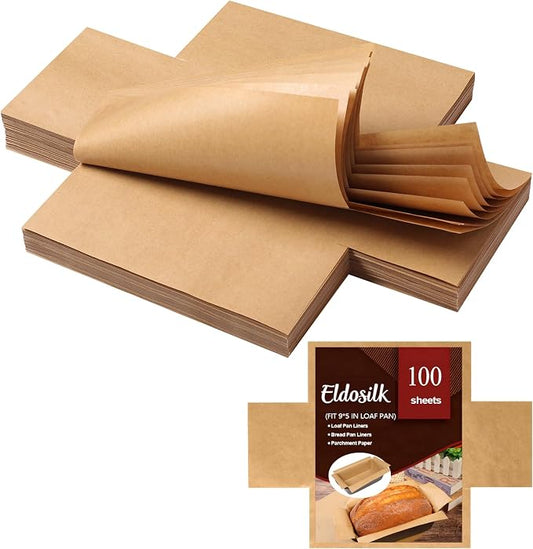 Unbleached Parchment Paper Loaf Pan Liner - Precut 9''x5'' Non-Stick, Fits 8.5''x4.5''/10''x5'' Loaf Pans, Heat-Resistant 430°F BPA-Free Food-Safe for Bread Baking (100 Pcs)