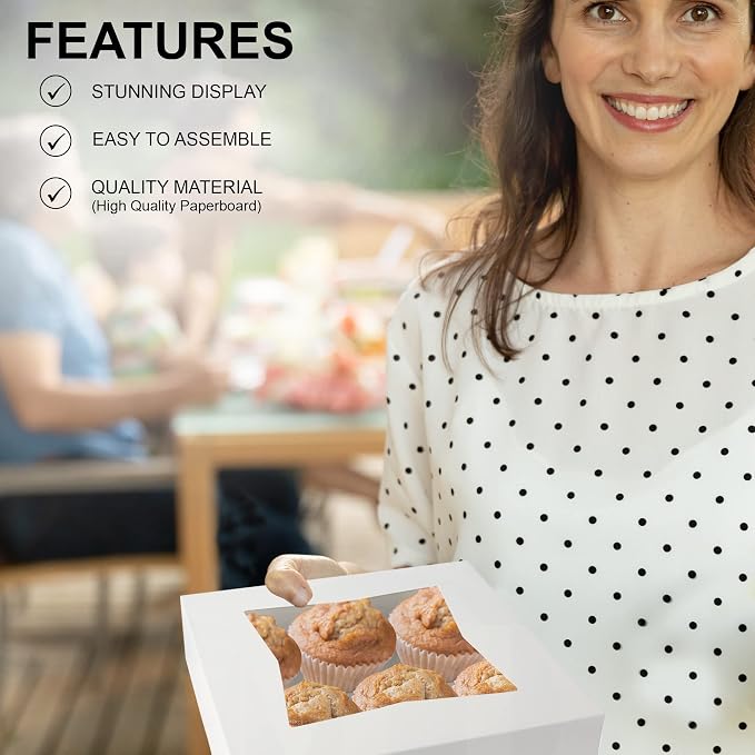 MT Products White Cookie Box 8" x 8" x 2.5" - Auto Pop-Up Bakery Boxes with Window (Pack of 15) - Made in USA