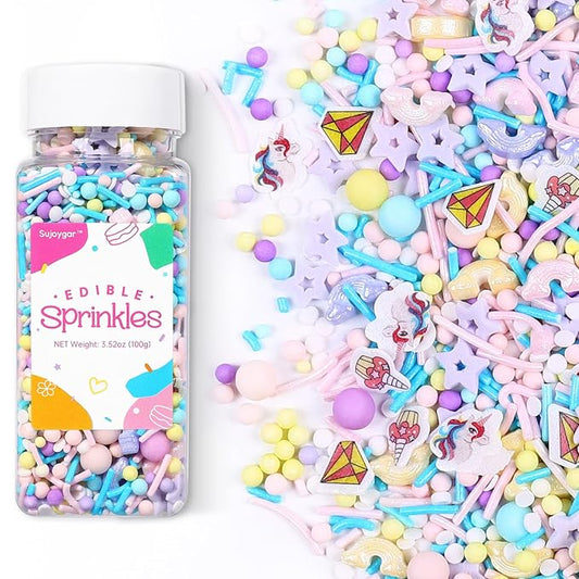 Unicorn Sprinkles Mix | Pink Blue Purple Rainbow | Sprinkles for Cake Decorating | Cupcake Toppers | Ice Cream | Cookie | Fancy Candy | 3.52oz
