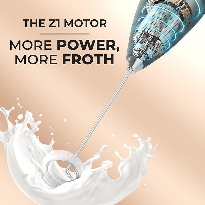 Zulay Kitchen Powerful Milk Frother Wand With Duracell Batteries - Ultra Fast Handheld Drink Mixer - Electric Whisk Foam Maker for Coffee, Lattes, Cappuccino & Matcha - Z1 Motor - Black