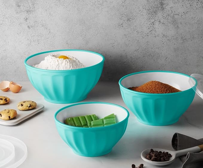 Godinger Mixing Bowls with Lids, Plastic Nesting Bowls Set, Food Storage Bowls, Microwave Safe Mixing Bowl Set, 3 Bowls 3 Lids