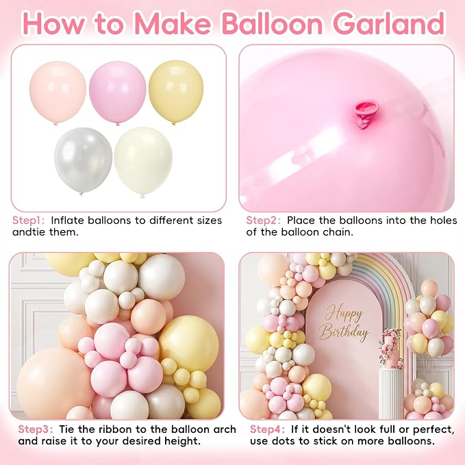 SNLN Pink Pastel Balloon Arch Kit, 140Pcs Pink Yellow Ivory Balloons for Baby Shower Gender Reveal Birthday Wedding Bridal Shower Party Decorations