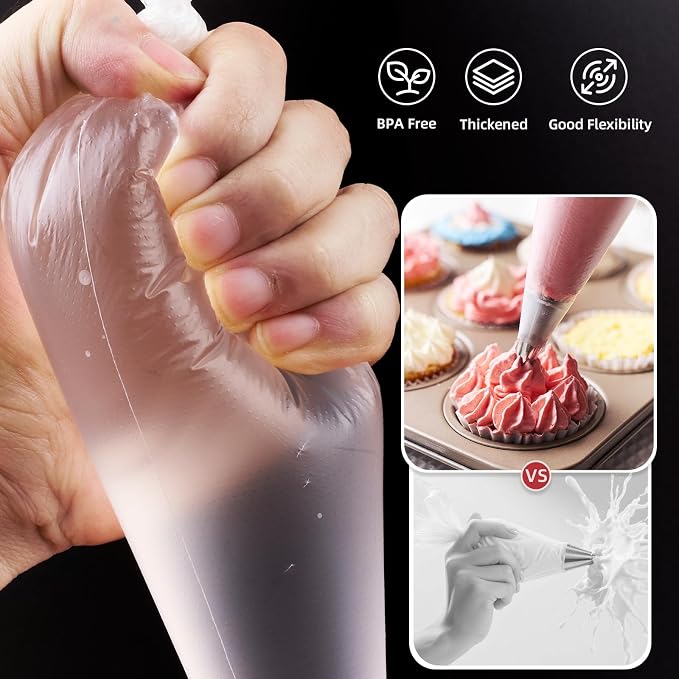 Homrelaxy 200 Pcs 12 Inch Tipless Piping Bags, Disposable Thick Plastic Pastry Bags for Frosting, Anti-Burst Icing Bag for Decorating Cakes, Cupcakes, Cookies & Baking