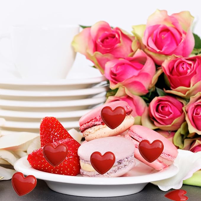 30PCS Resin Valentines Day Heart Cupcake Toppers Red Heart Cupcake Picks Happy Valentine's Day Heart Cake Decor for Valentine's Day Theme Party Decoration Supplies