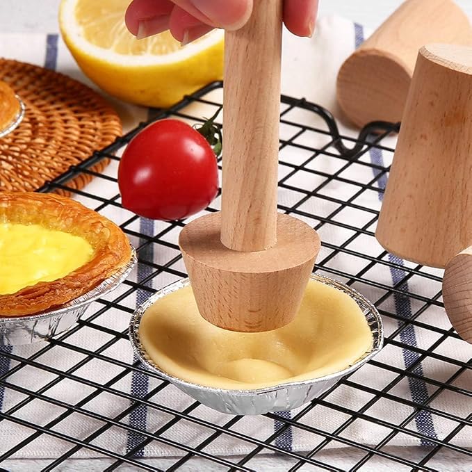 Wooden Tart Tamper, Double Side Pie Pastry Dough Tamper, Egg Tart Pan Mold DIY Cake Pastry Baking Tool for Mini Egg Tart, Cheesecakes, Pasta and Dessert Baking