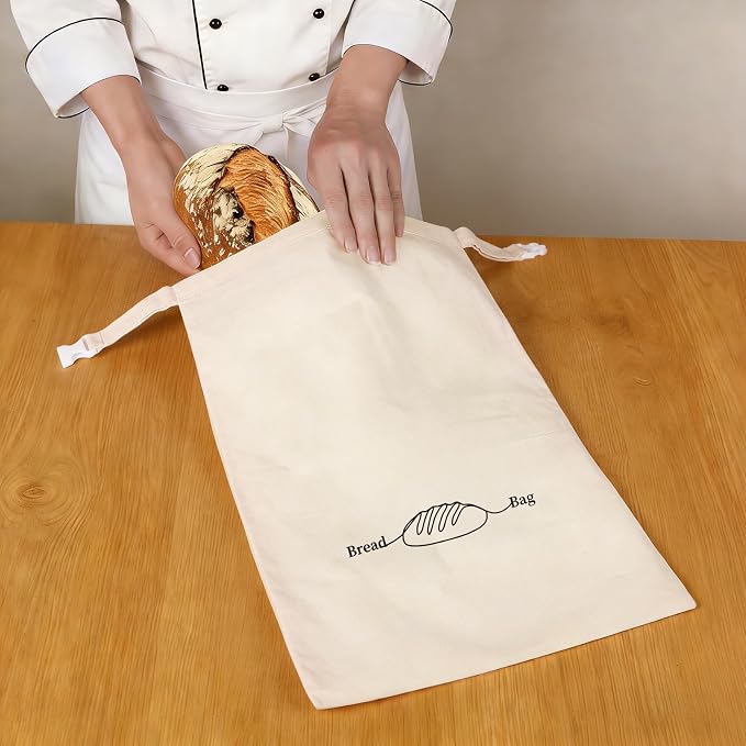 2 Pack Beeswax Bread Bags for Sourdough Homemade Bread, XL Reusable Bread Storage Bag, Organic Waxed Line and Linen Fabric Bread Bag for Home Bakers, Picnics Work or Gift-Giving
