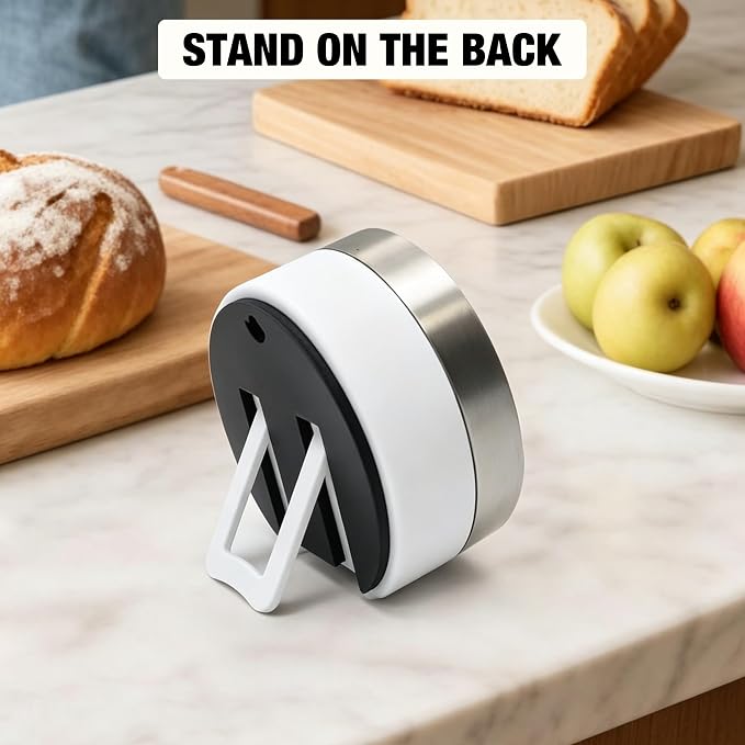 Mechanical Kitchen Timer, 60 Minute Wind Up Magnetic Visual Cooking Timer with Loud Alarm, Stainless Steel No Batteries Countdown Timer for Classroom, Office, Teacher (White Timer with Bracket)