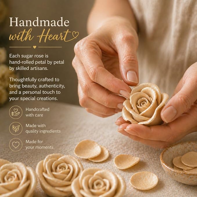 Confect Metallic Edible Champagne Gold Roses | Christmas Cupcake Toppers | Edible Flower For Cake Decorating | Pack Of 12 Edible Metallic Sugar Flowers for Cake Decorating