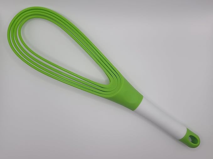 Twisk Whisk - Twisting Whisk - Folds flat 2-in-1 Balloon or Flat whisk 100% silicone construction Dish Washer Safe Balloon and Flat whisk in one package. Egg Beater for whisking eggs or baking.