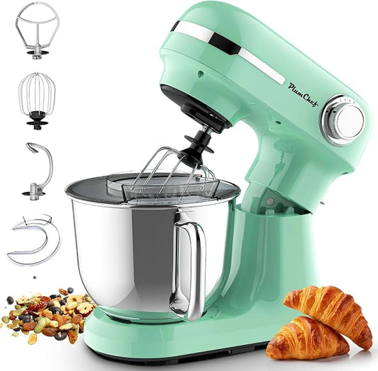Plum chef 5.5QT Electric Stand Mixer, 12-Speed Tilt-Head Food Mixer, Dough Mixer with Dishwasher Safe Stainless Steel Bowls, Dough Hook, Flat Beater, Whisk, Perfect for 4-6 Family,Green