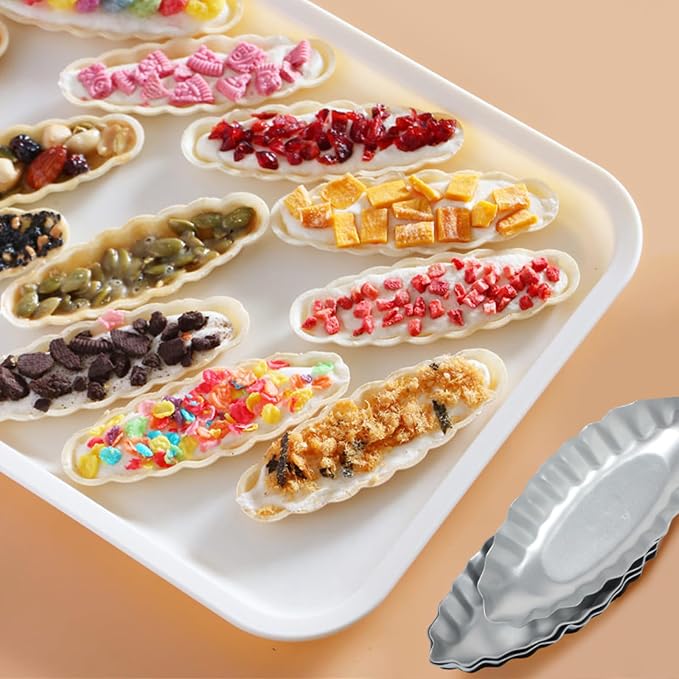 21 Pieces Egg Tart Molds for Baking Stainless Steel Boat Shape Tart Pans Reusable Pie Tartlet Tart Tins Cupcake Cake Muffin Mold Baking Tool