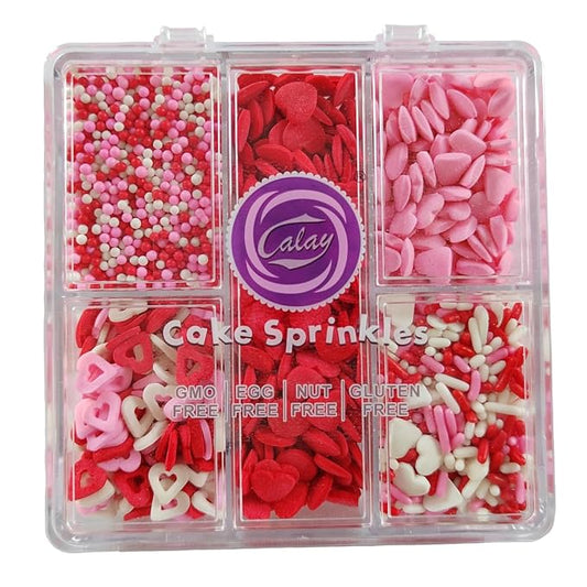 Valentines Sprinkles for Cake Decorating, Edible Pink, White and Red Heart Sprinkles for Baking, Ice Cream, Cookies, Valentines Cupcake Topper