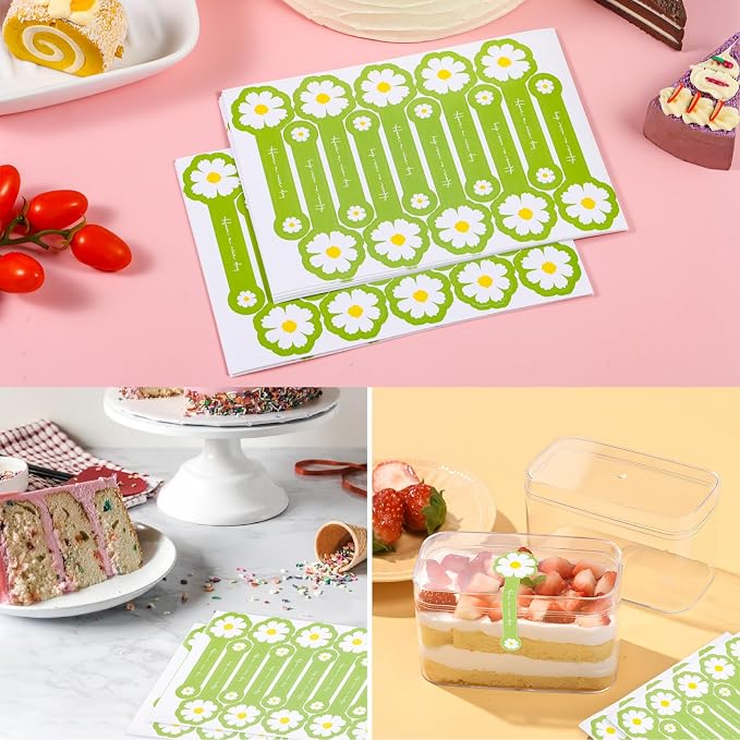 300pcs Handmade Lollipop Baking Stickers for Cake Box/Tins/Jars/Coffee Cups/Bottles, Long Label Daisy Flower Sealing Bakery Stickers for Gift Wrapping Self-Adhesive Tamper Evident Seal Labels