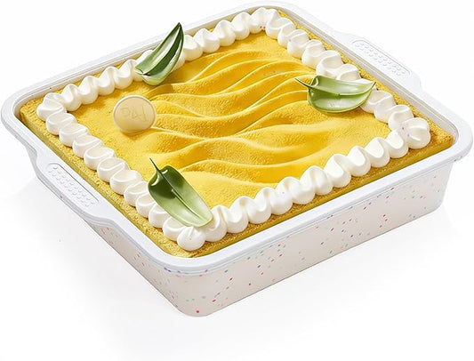 8x8 inch Silicone Square Cake Pan with Metal Reinforced Frame, Nonstick Brownie Pan for Baking, BPA Free 1 Pc(Cream)