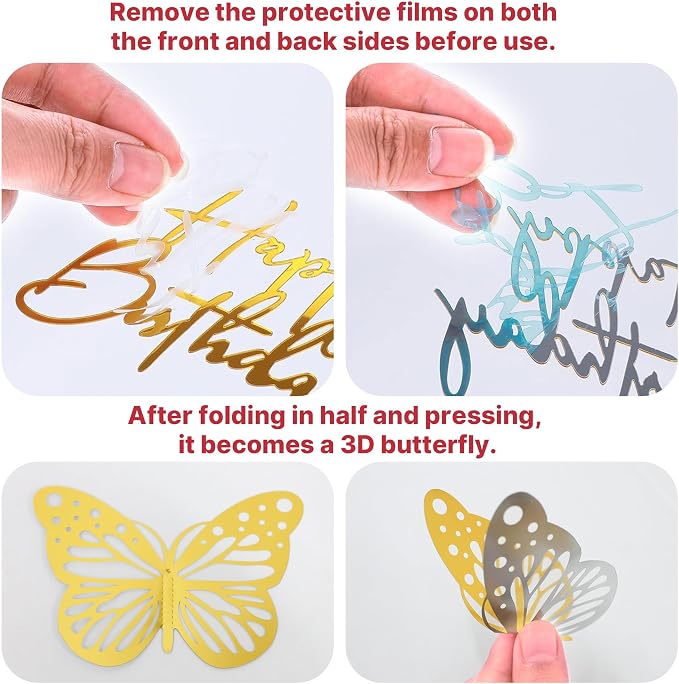 Crown Cake Topper, Red & Rose Gold Crown Balls Happy Birthday Cake Toppers Candles Butterfly, Corona Para Pastel, Crown Cake Decorations for Women Queen Princess (Rose Gold, Red)