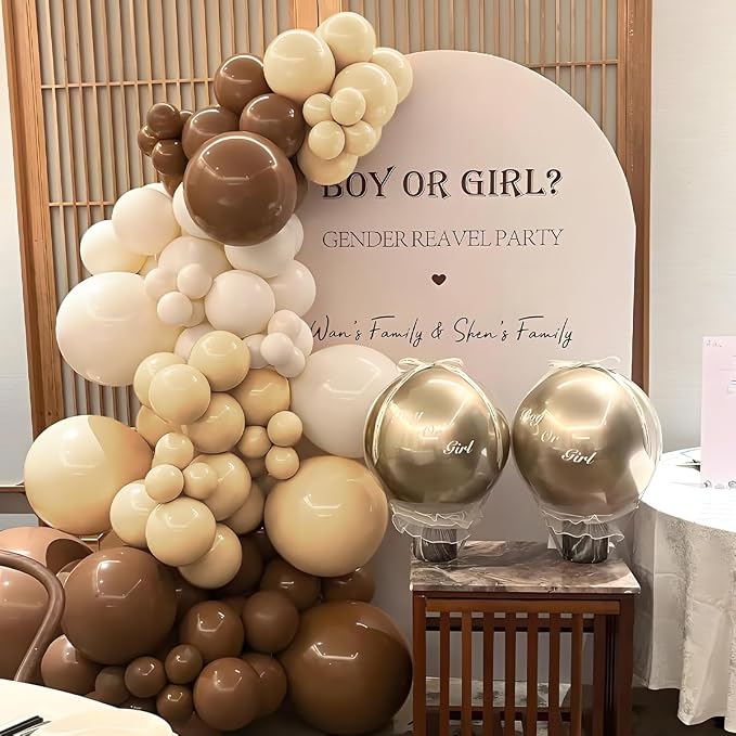 Boho Balloon Garland Arch Kit, 160Pcs Dark Brown White Sand and Nude Balloons for Birthday Bridal Baby Shower Gender Reveal Wedding Retirement Party Decorations