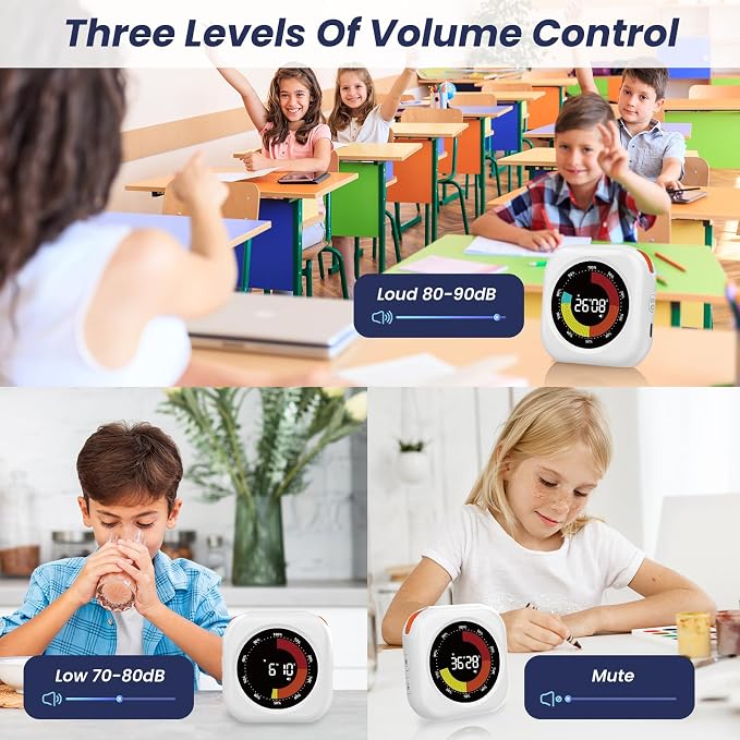 PERSUPER Visual Timer for Kids, 10 Hours Countdown/Up, with Rechargeable, 3 Volume Levels, 3 Brightness Display, and Magnetic, Homeschool Study Tool, Large Digital Timers for Classroom (2 Packs)