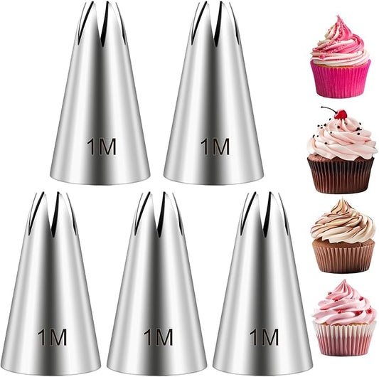 5Pcs 1M Cake Piping Tips, Cake Decorating Supplies Piping Tips, Piping Nozzles Decorating Tips, Baking Tools For Buttercream, Icing, Birthday Cake, Cupcake, DIY Art