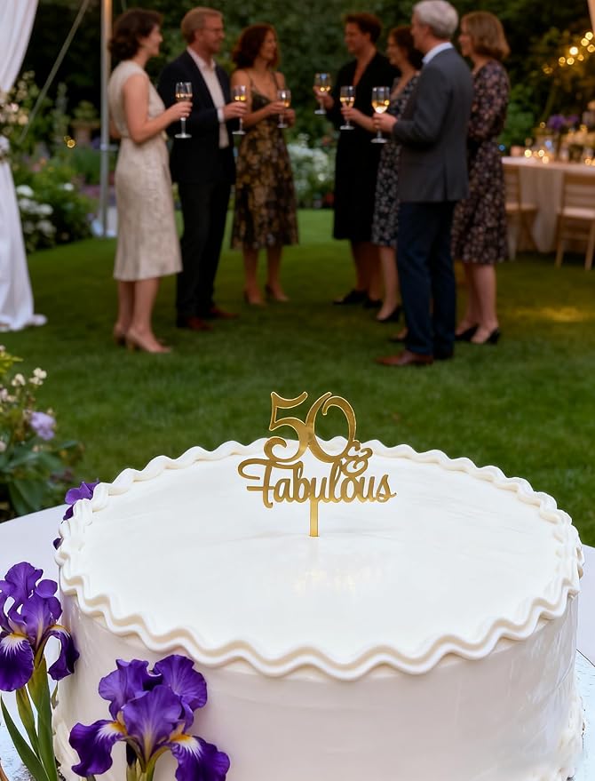 1PCS 50 Fabulous Cake Topper, Gold Acrylic Fifty Birthday Cake Decoration Cake Pick for 50th Anniversary Party Decoration Supplies (50)