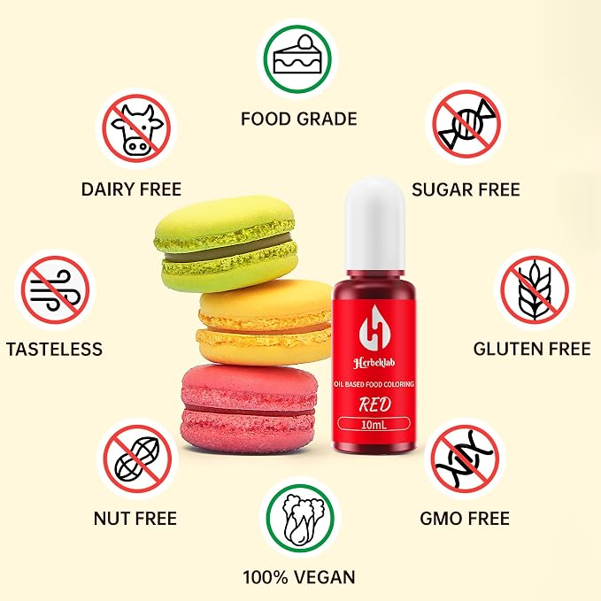 Oil Based Food Coloring for Chocolate 6 Colors x 10 ml Concentrated Red Pink Purple Oil Food Dye for Candy Melts, Cake Pops, Strawberries - 6 Colors red