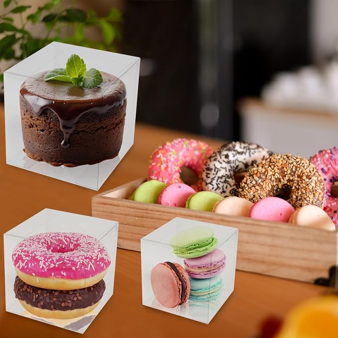 Bssay 25 Pack 5x5x5 Inch Clear Favor Boxes,Transparent Favor Boxes for Wedding, Baby Shower, Party Treats