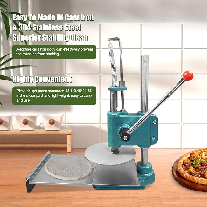 Pizza Dough Press, 9.5" Household Pizza Dough Manual Pastry Press Machine, Stainless Steel Pizza Press, Dough Sheeter Machine, Pizza Press Machine for Sheeting/Pizza Dough